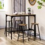 HOMCOM Bartisch mit 4 Barhockern im Industrie Design, rustikal braun.