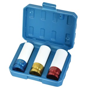 Tech-Craft Mini Steckschlüsselsatz, 3-teilig, in blauer Box. Werkzeug-Set mit farbcodierten Einsätzen.