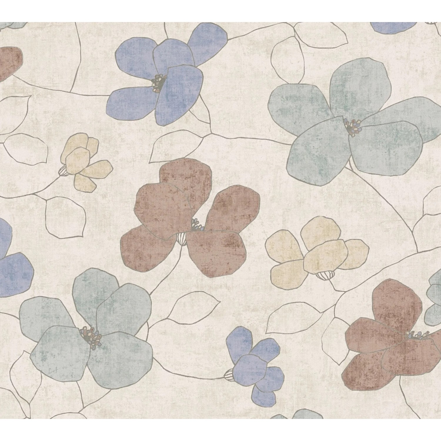 A.S. Creation Vliestapete Blüten Skandinavisch Blau-Braun 10,05 x 0,53 m FSC®