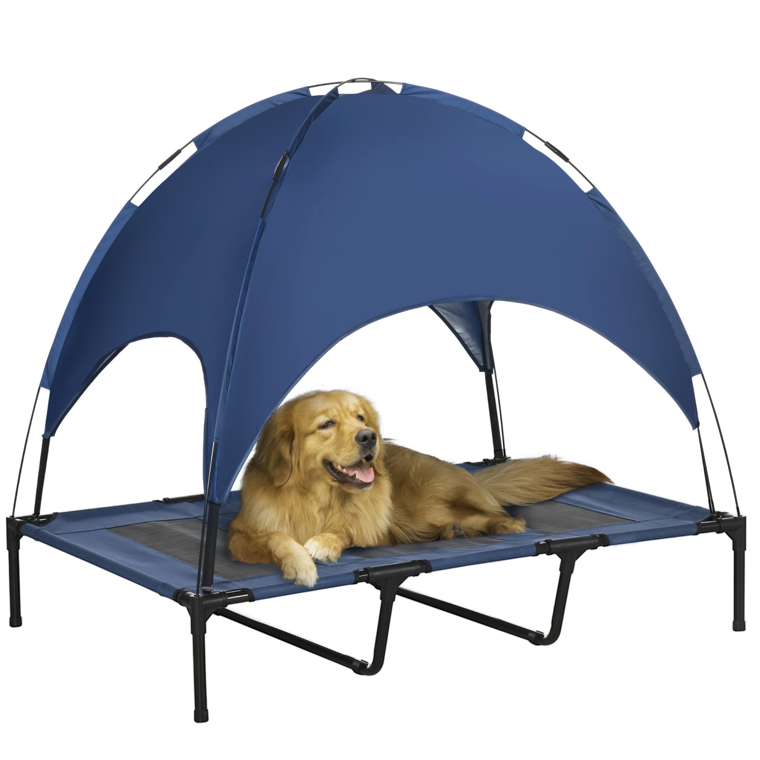 PawHut Hundebett Stahl Oxford Netzstoff Taftstoff Dunkel Blau Schwarz L122 x B92 x H108 cm