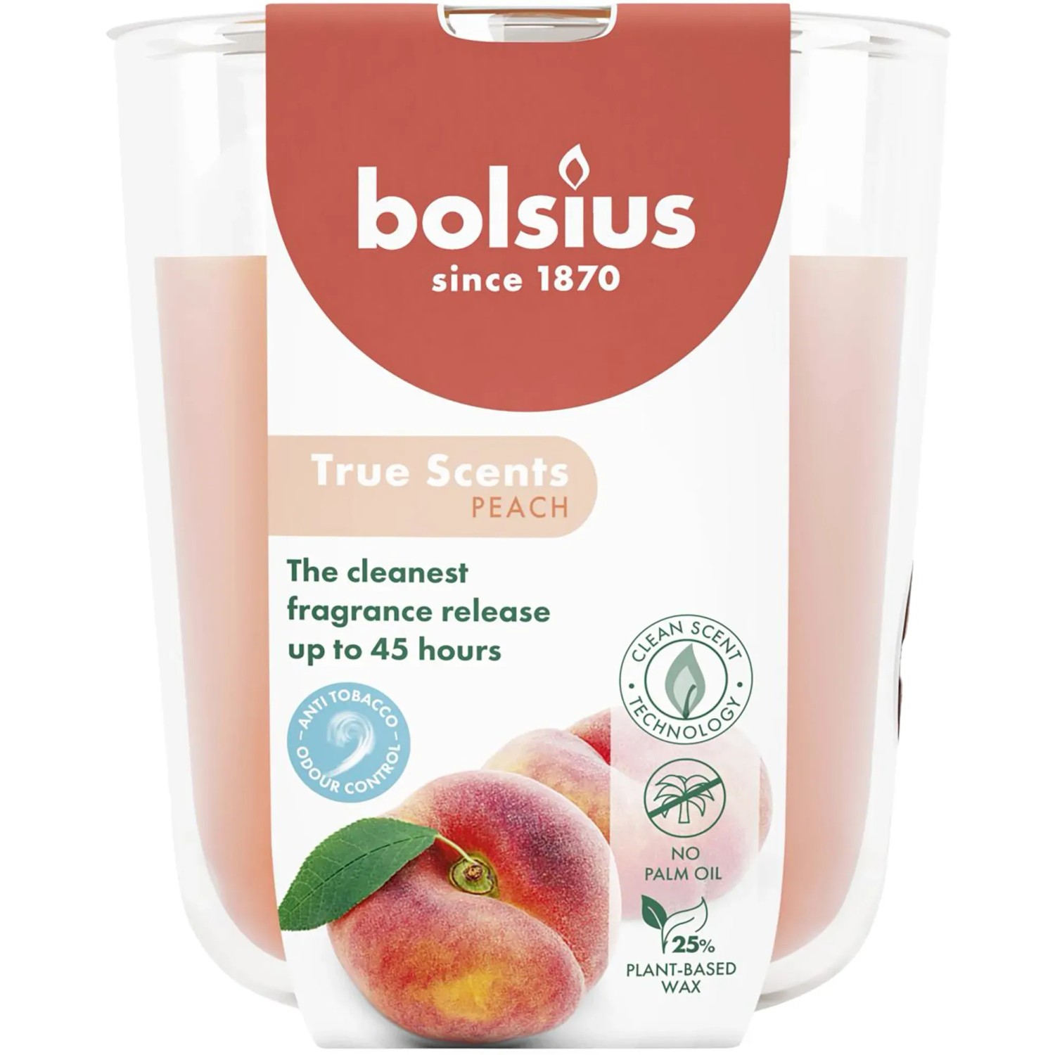 Bolsius Duftkerze True Scents Peach im Glas Orange Groß