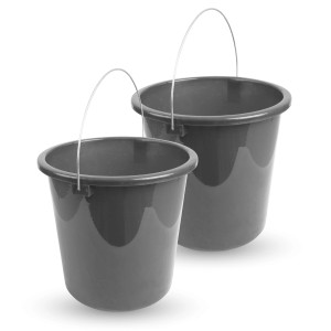 2er-Pack anthrazitfarbene ProHome Eimer (10 Liter) mit Metallbügel für Reinigung, Haushalt und Garten.