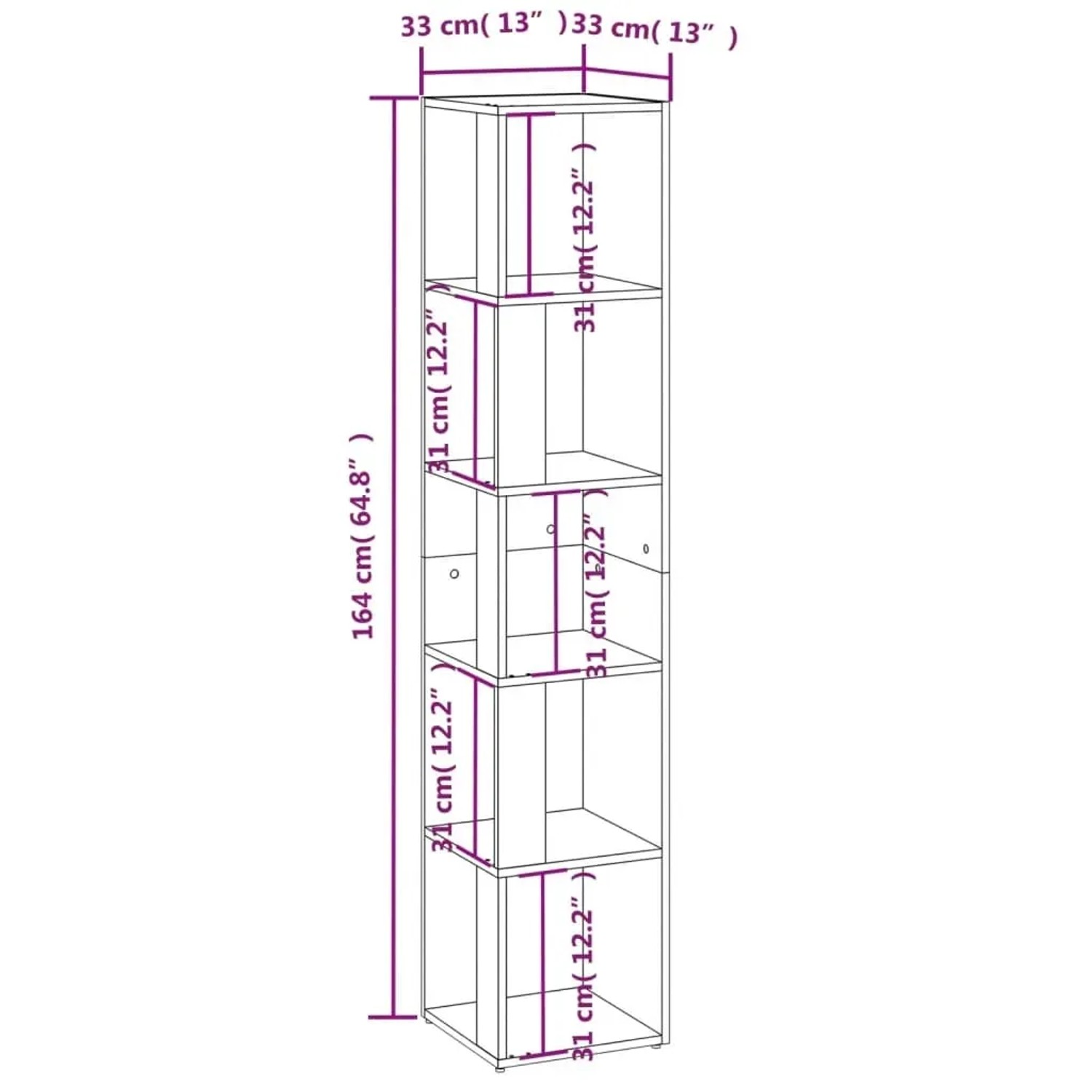 Eckregal Sonoma Eiche, 164,5 cm hoch, mit 5 Fächern. Ideal als Büroschrank oder Bücherregal.