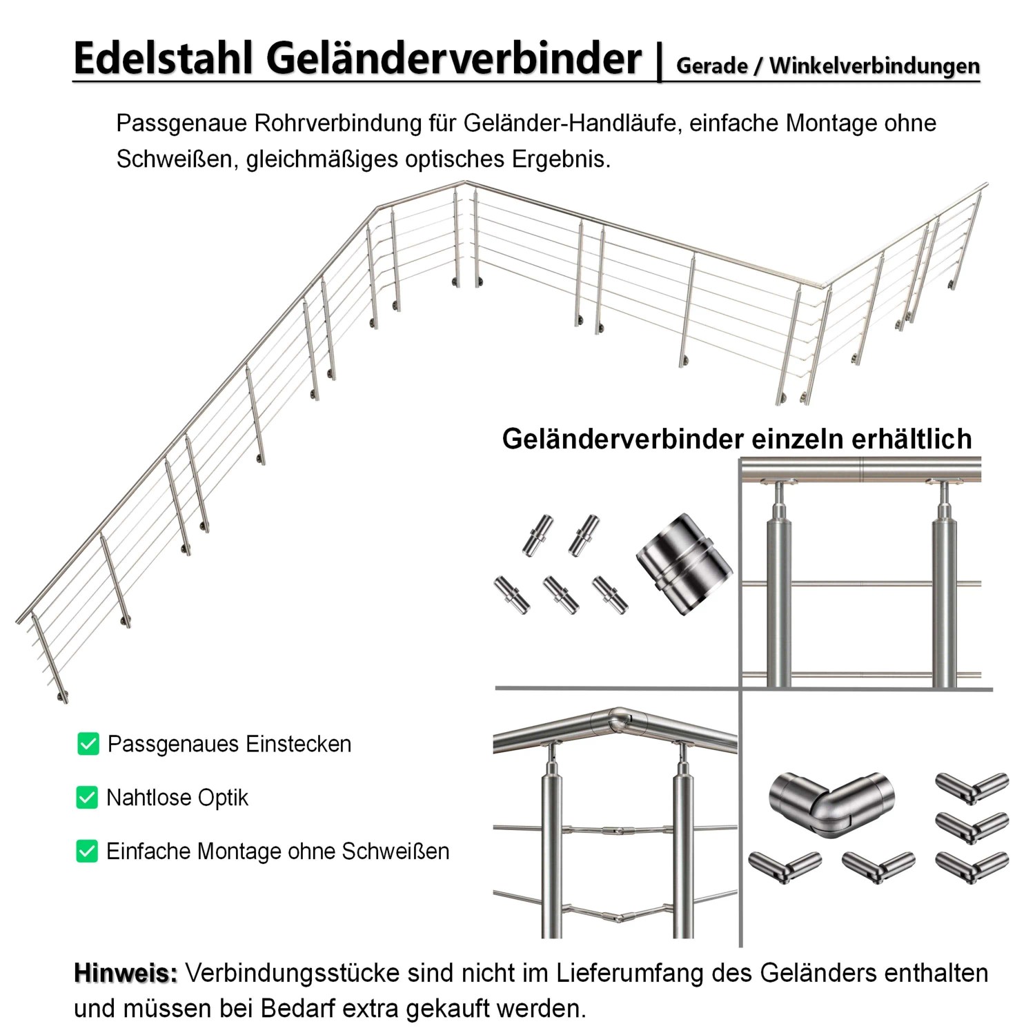 AICA 304 Edelstahl Treppengeländer Set Seitenmontage 150 cm Länge 5 Querstreben_7