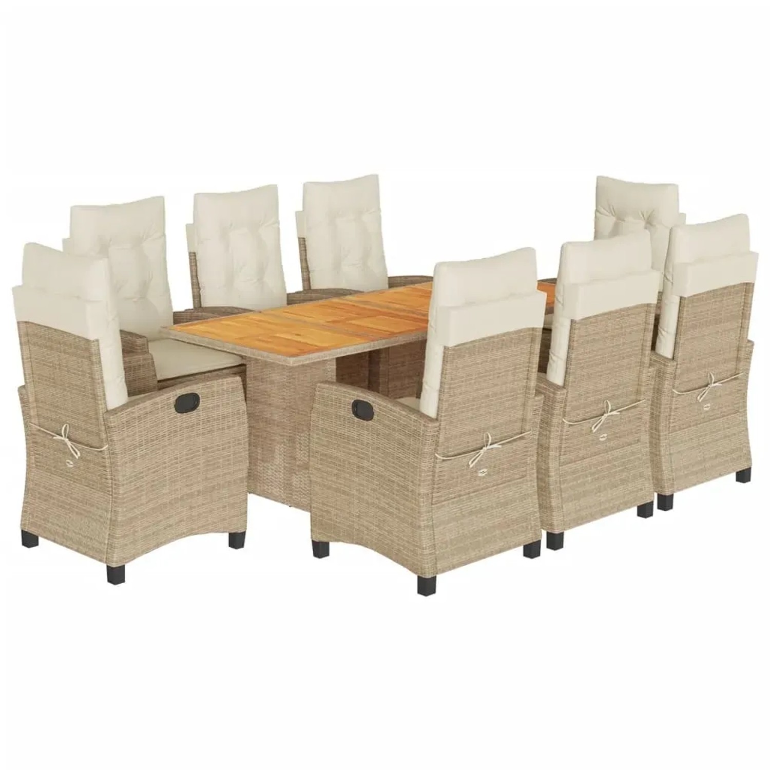 vidaXL 9-Tlg Garten-Essgruppe mit Kissen Beige Poly Rattan 3212714
