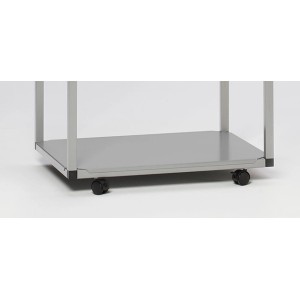 Detailansicht des silbernen PROREGAL Müllsackhalters aus Stahl mit Rollen.