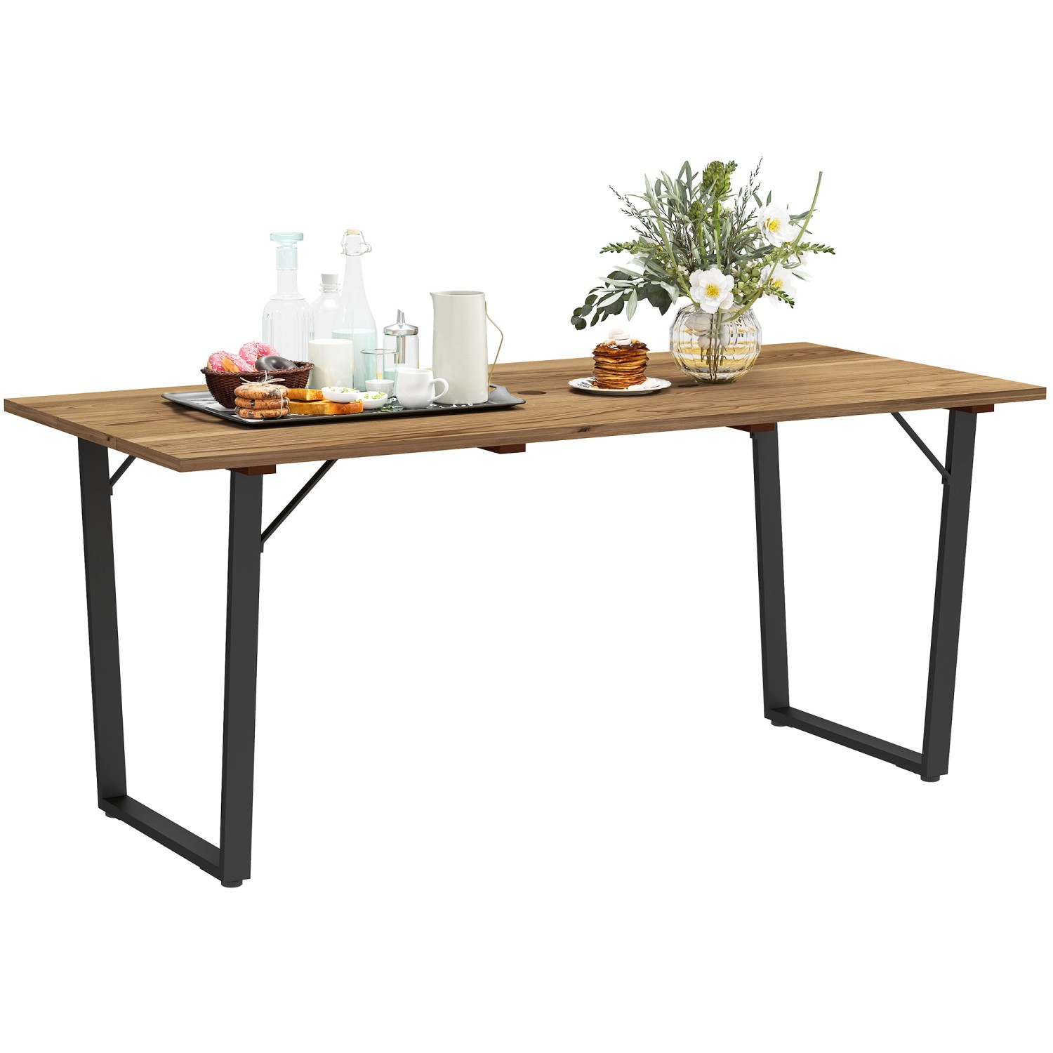 Outsunny Gartentisch mit Schirmloch Tannenholz  Stahl 175L x 80B x 75H cm B günstig online kaufen