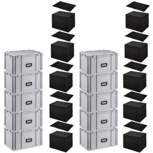 SparSet: 10 Euroboxen NextGen Portable mit Rasterschaumstoff & Einlage, 65L. Eurobehälter für Transport & Lagerung.