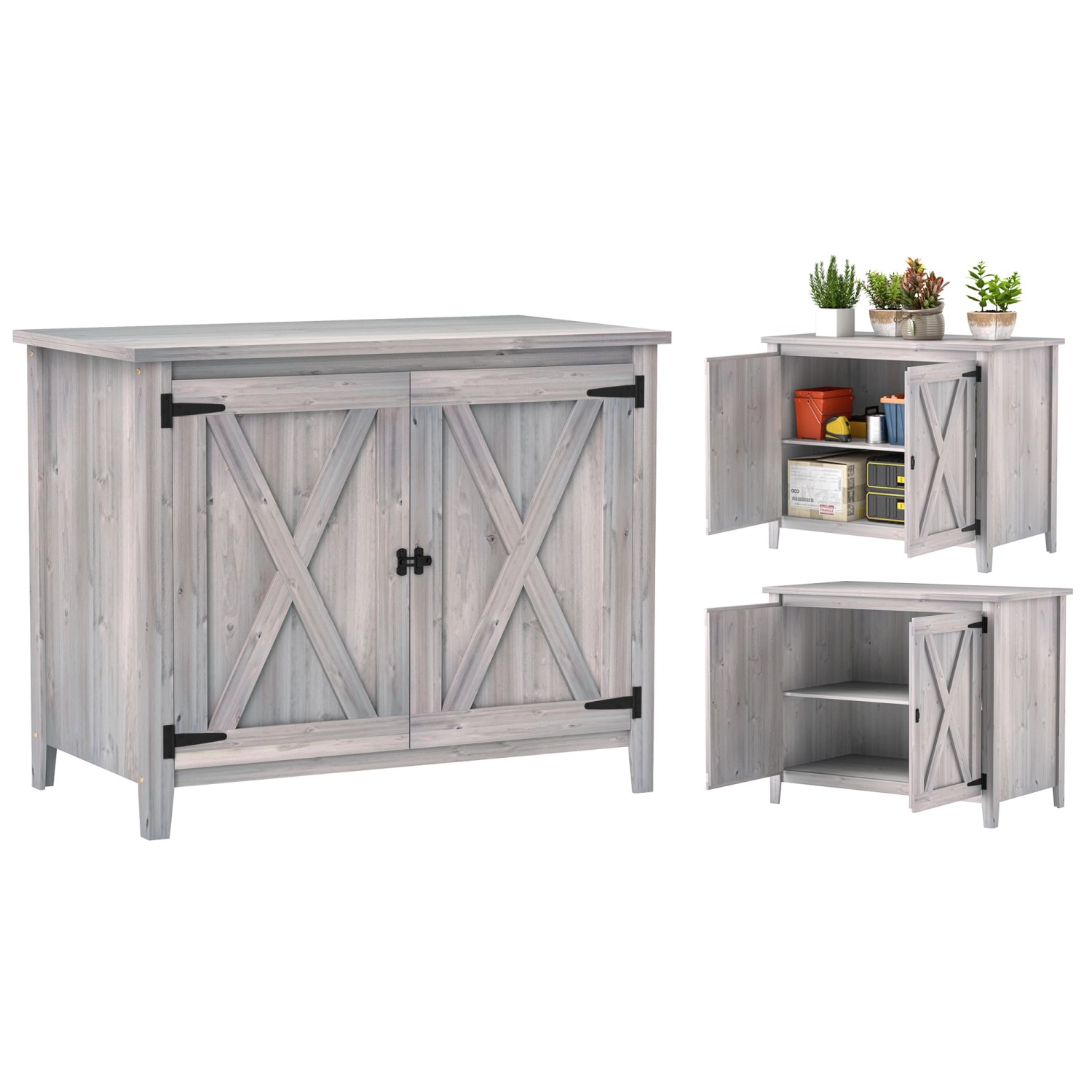 Outsunny Gartenschrank Tannenholz Hellgrau 110L x 60B x 88,5Hcm