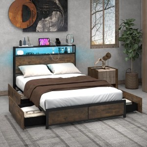 Costway Bett mit Led Beleuchtung Ladestation & Schubladen 200 x 140 cm