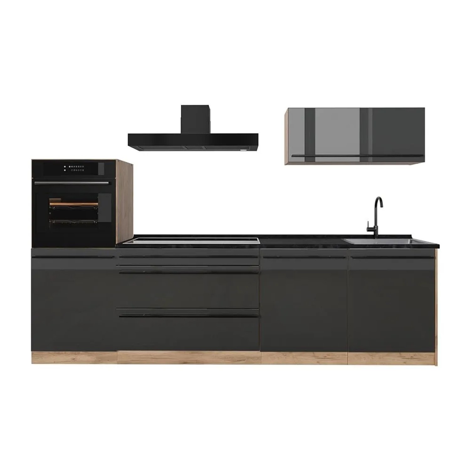 Vicco Küchenzeile R-Line Anthrazit Hochglanz/Goldkraft Eiche 280 x 143 ohne Arbeitsplatte Art Nr 66484