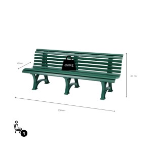 Grüne PROREGAL Gartenbank Jamaika für 4 Personen, 200 cm breit, aus witterungsbeständigem Kunststoff.
