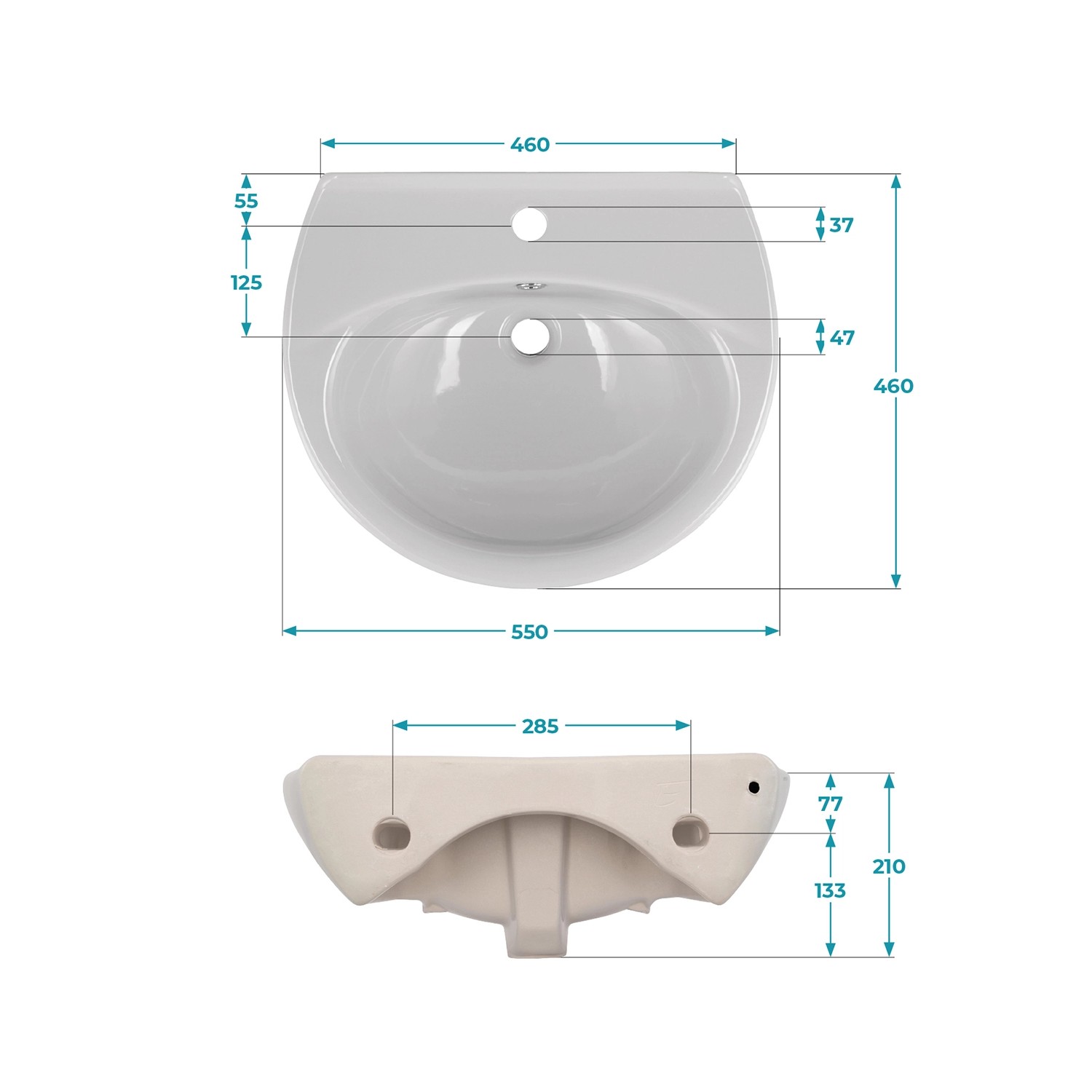 Calmwaters Hänge-Waschbecken 55 x 46 cm Manhattan-Grau 05AB2296  