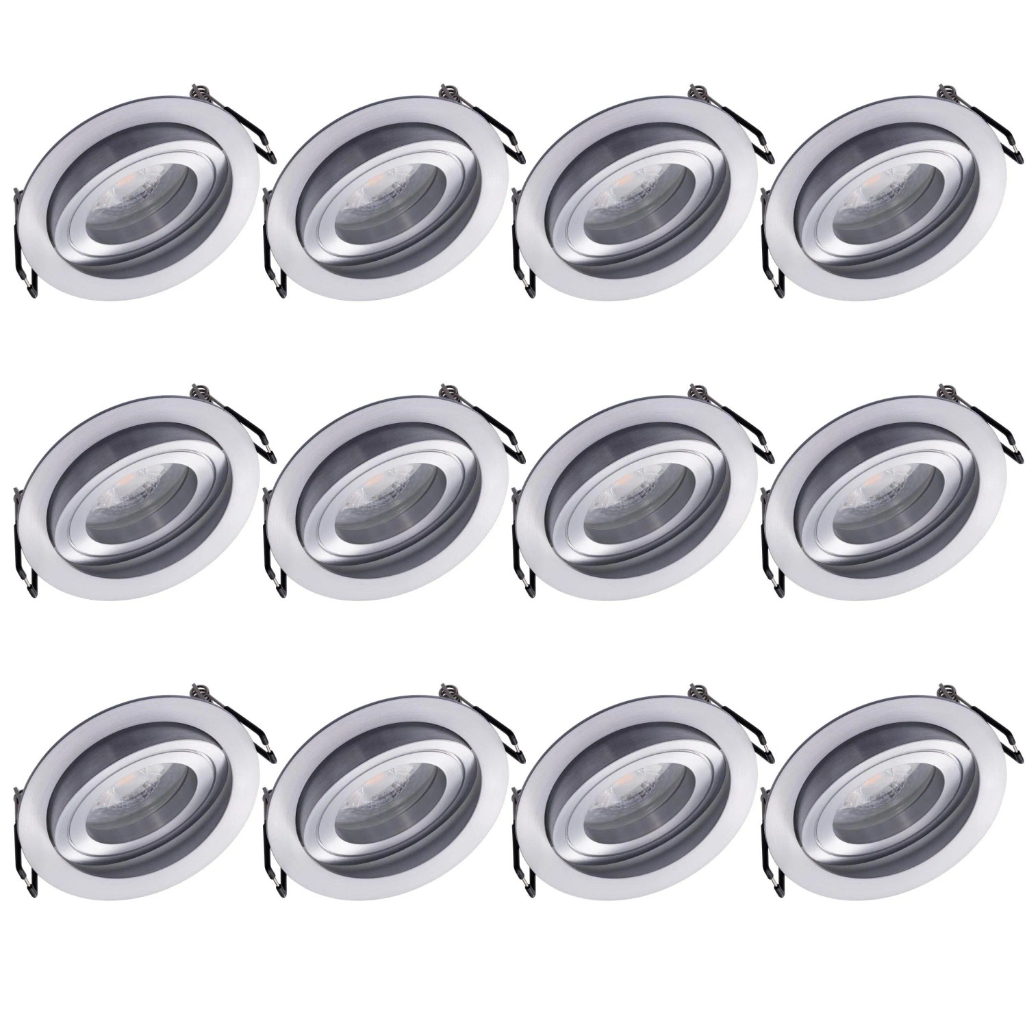 Oktaplex Lyon 12er Set LED-Einbaustrahler Warmweiß 3000K 4,8W Schwenkbar Alu Gebürstet 230V Flach Lochmaß 80mm