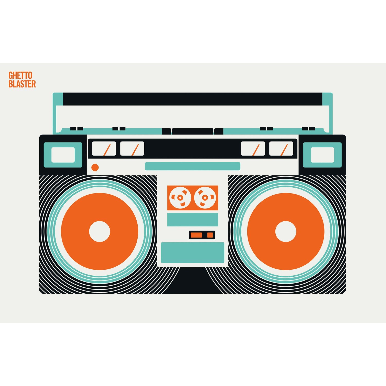 Fototapete Ghetto Blaster Türkis Orange Schwarz Weiß 4,00 m x 2,70 FSC®