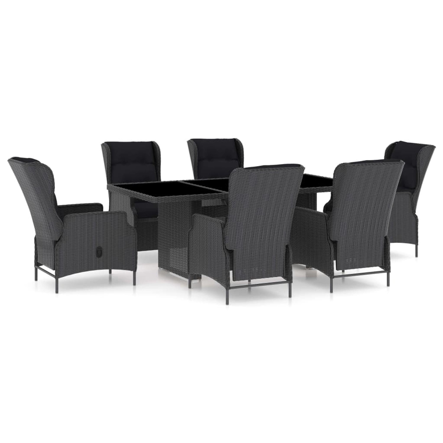vidaXL 7-tlg Garten-Essgruppe mit Auflagen Poly Rattan Dunkelgrau Modell 1