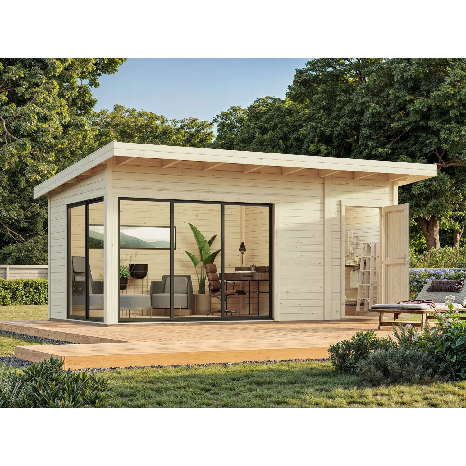 Palmako Holz-Gartenhaus Andrea Slide Plus Pultdach Unbehandelt 530 cm x 300 cm