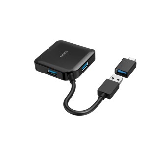 Hama USB-Hub mit 4 USB 3.2 Ports und USB-C Adapter, schwarz.