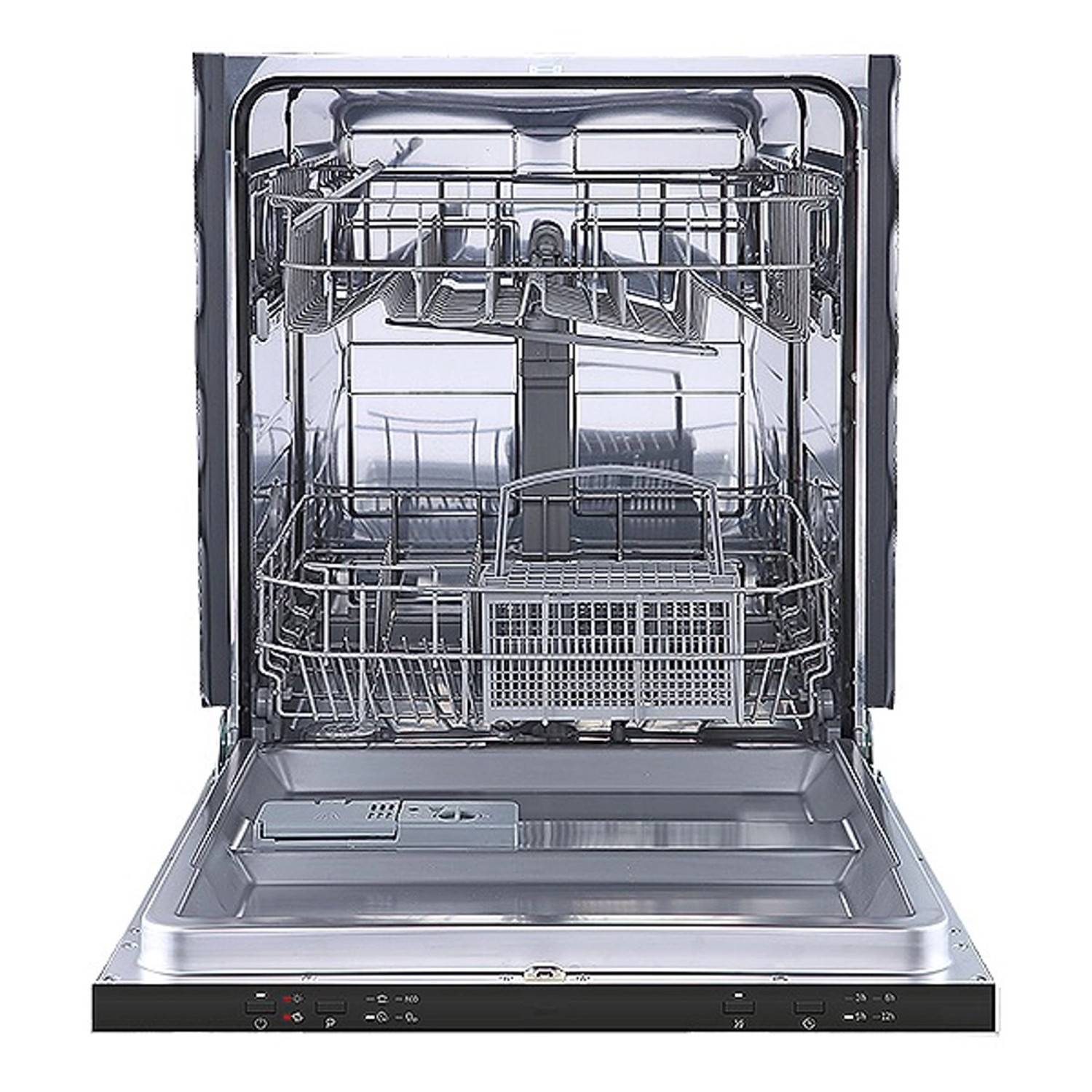 Offener Geschirrspüler der Optifit Winkelküche Optikoncept Arvid, Teil der Einbauküche.