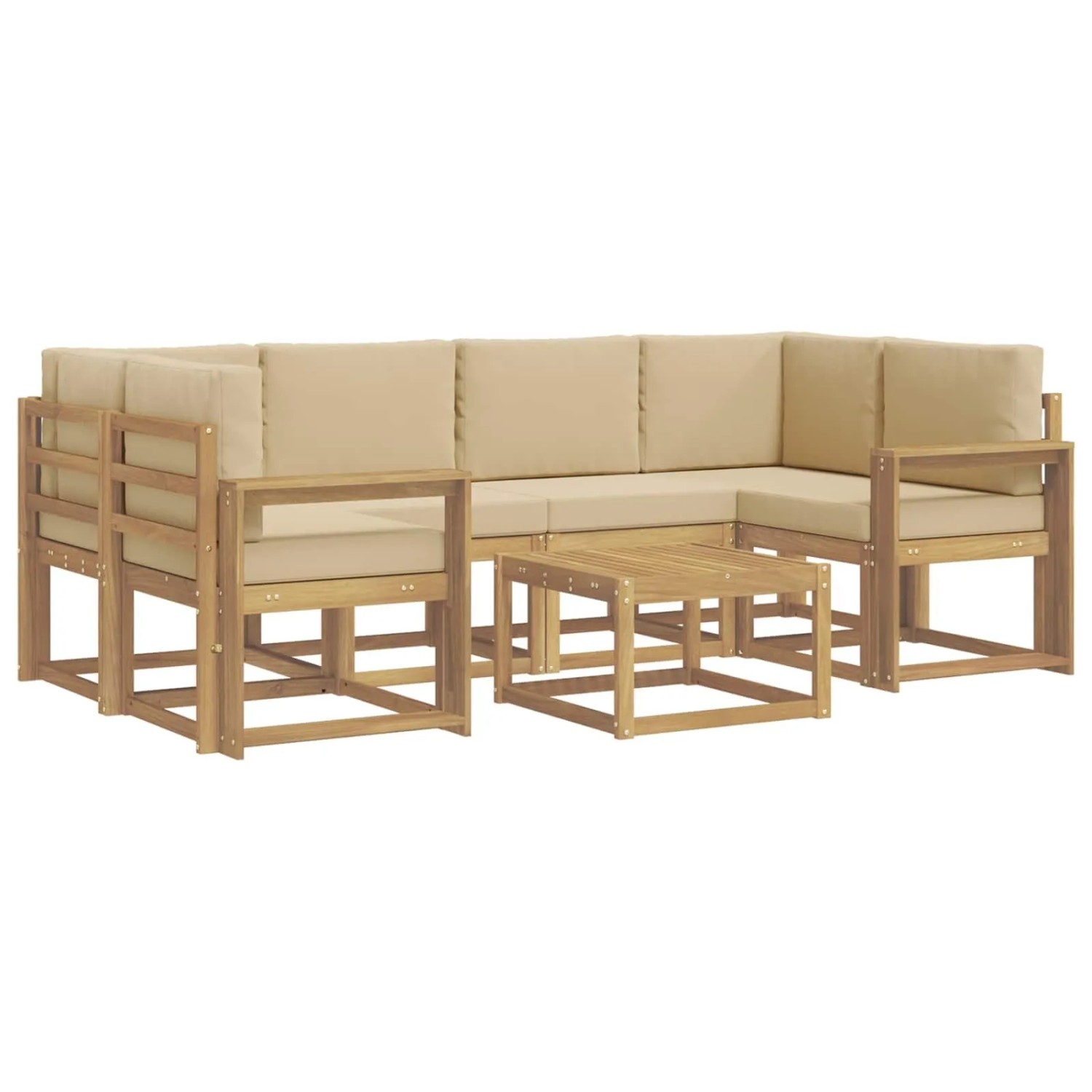 vidaXL Outdoor-Sofagarnitur mit Kissen 7-Tlg Weiß und Beige 3387322
