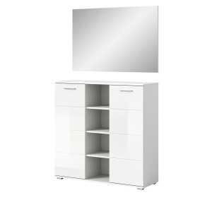 Inn.Furn Garderoben-Set 2-teilig Weiß Hochglanz 110 cm mit 10 Fächern Grazie
