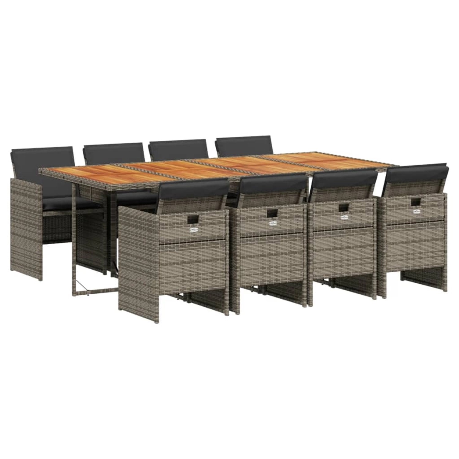 vidaXL 9-Tlg Garten-Essgruppe mit Kissen Grau Poly Rattan 3210566 günstig online kaufen