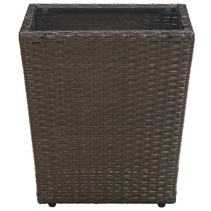 Brauner vidaXL Beistelltisch aus Rattan mit Glasplatte, 41,5x41,5x44 cm.