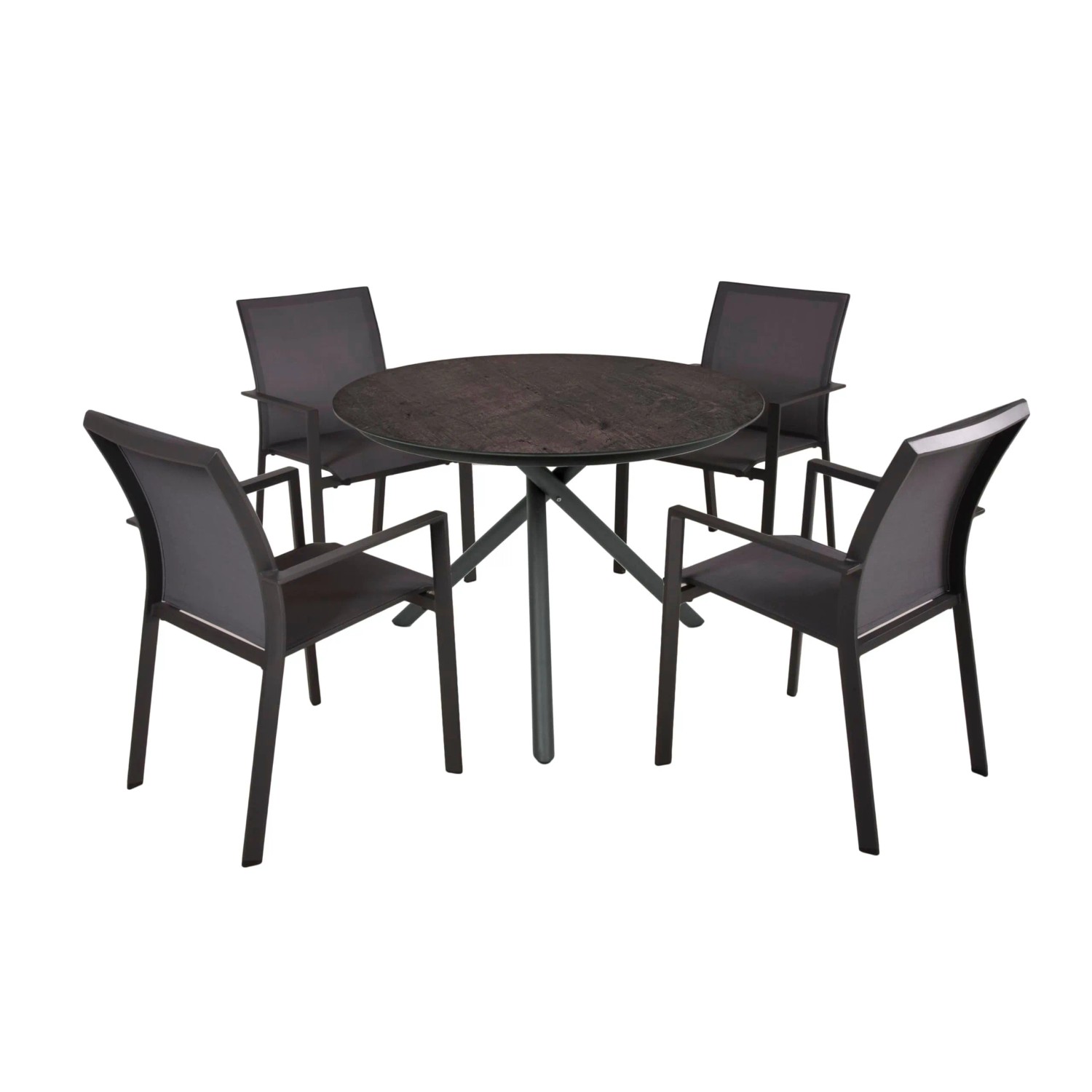 DELUKE Garten-Sitzgruppe HELGA 5-tlg. Kunststoff Schwarz Gartenmöbel-Set Garten-Essgruppe Stapelstühle B Esstisch