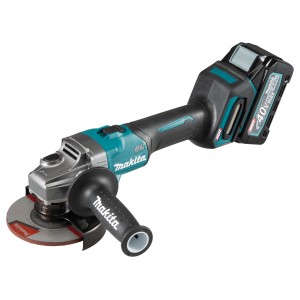 Makita Akku-Winkelschleifer GA008GM201 mit 40V Akku und Zusatzhandgriff.