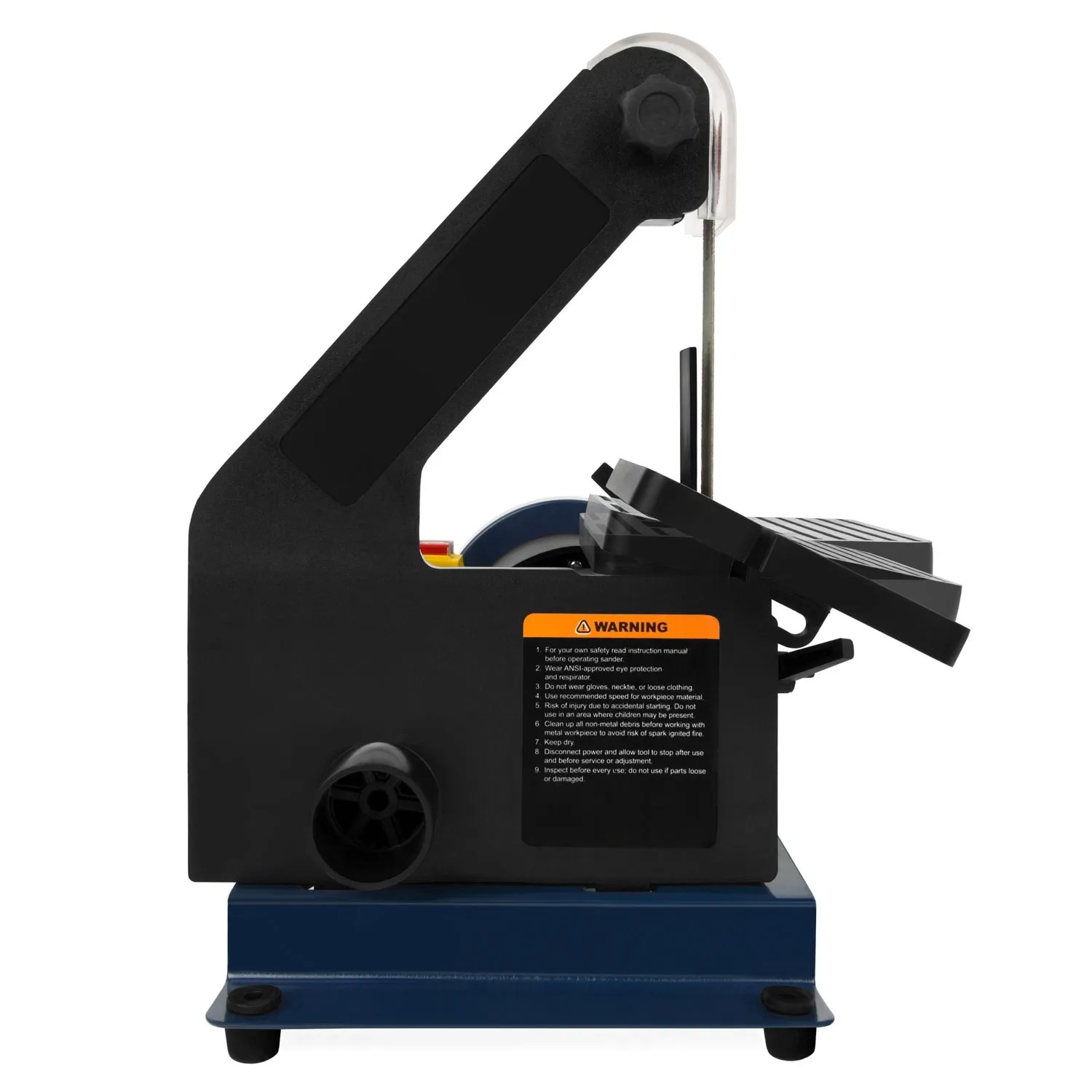 EBERTH Bandschleifmaschine 300W mit Schleifpad und Schleifband, Seitenansicht.