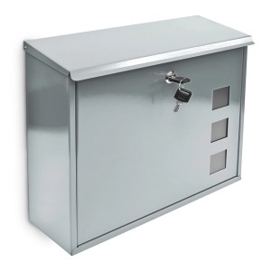 Relaxdays Briefkasten Metall Silber 3 Fenster Abschließbar 34,5 cm x 33 cm x 10,5 cm