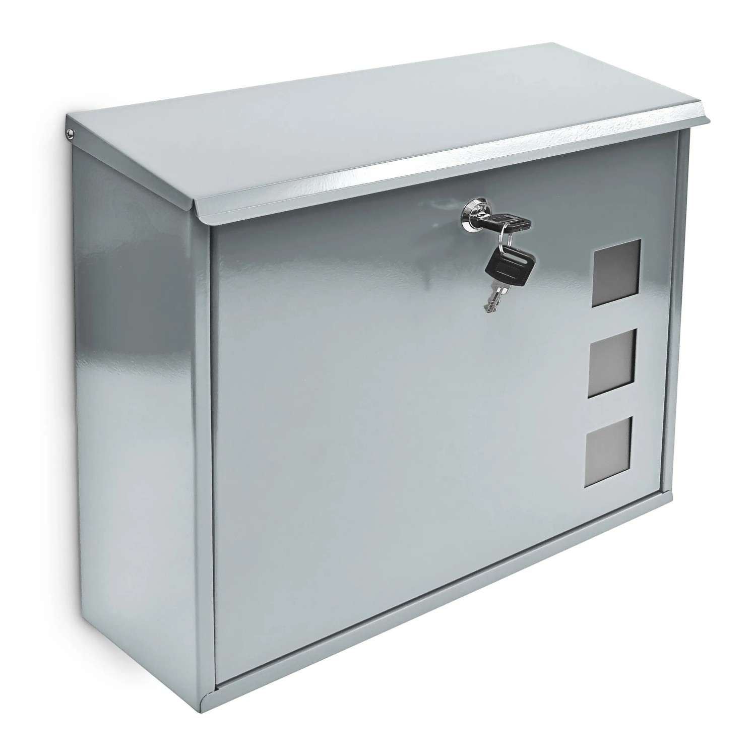 Relaxdays Briefkasten Metall Silber 3 Fenster Abschließbar 34,5 cm x 33 cm x 10,5 cm