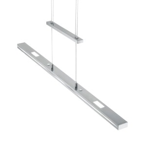 Elegante LED-Pendelleuchte Lacal in Nickel matt, linear. Höhenverstellbar, dimmbar, für Esstischbeleuchtung.