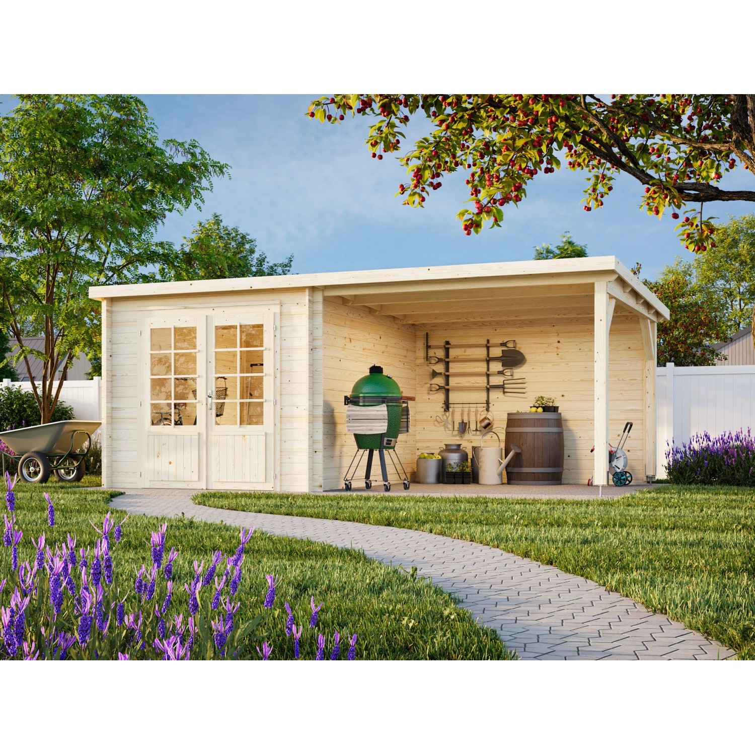 Palmako Ella Holz-Gartenhaus Natur Flachdach Unbehandelt 300 cm