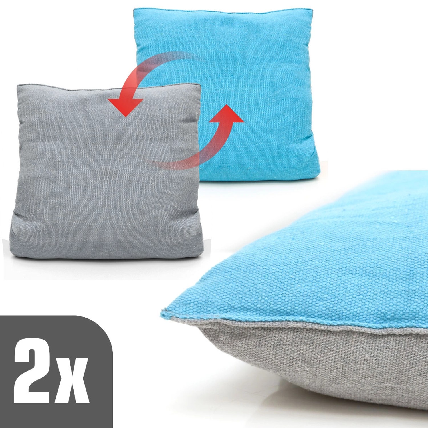 2er Set Wendekissen für AMANKA Hängesessel, grau/türkis-blau, ca. 37x37 cm.