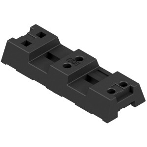 Schwarzer Bauzaunfuß aus Kunststoff, 800 mm lang, für sicheren Stand von Bauzäunen.