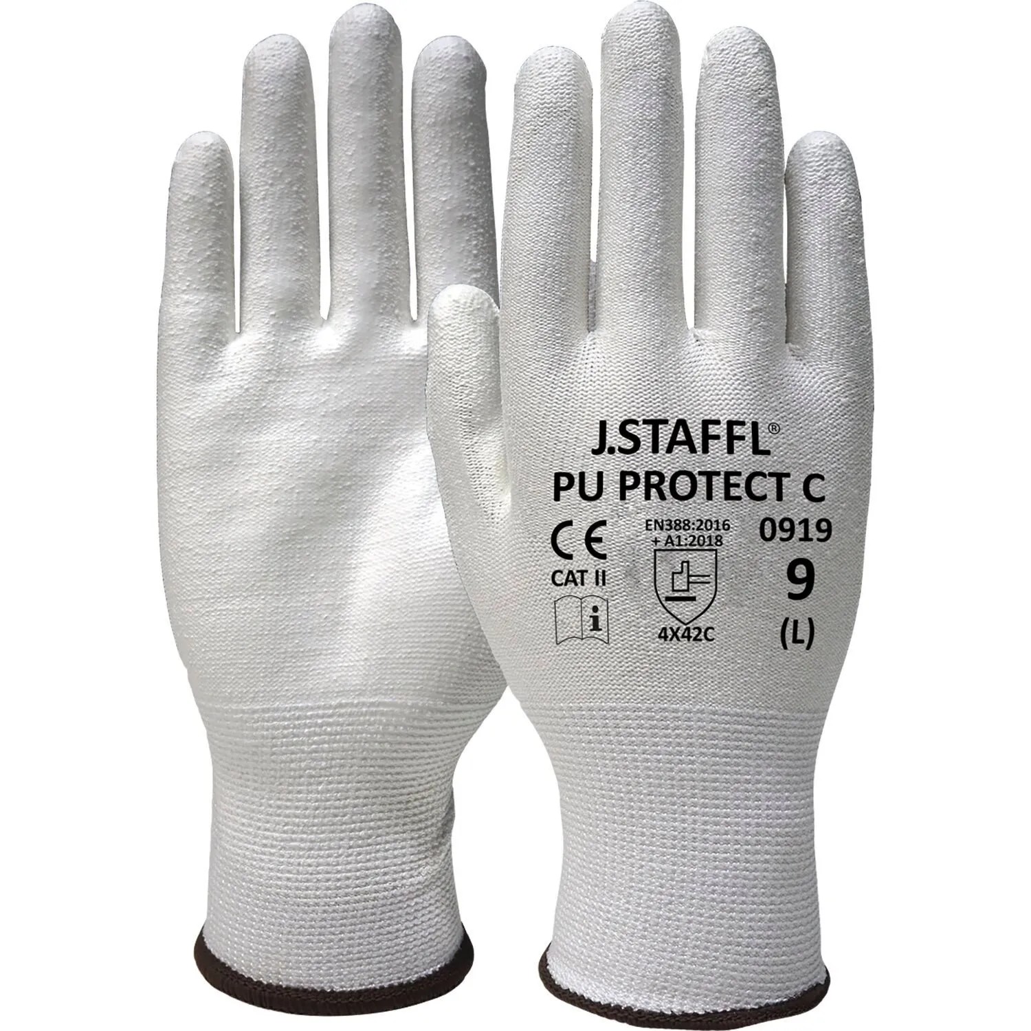 Staffl Schutzhandschuhe Größe 10 Pu Protect Weiß Schnittschutz Level C 12 Paar