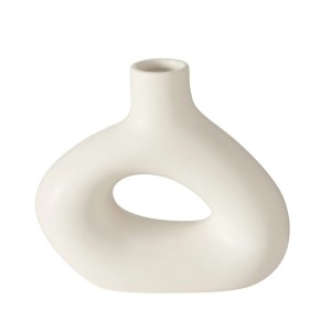 Beige-weiße Boltze Home Vase Metty mit Loch, 18x6x15 cm, aus Steingut.