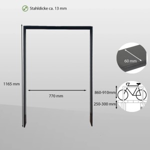 TRUTZHOLM Fahrradanlehnbügel, anthrazit, U-Form, Stahl, 116,5x77cm, für 2 Fahrräder.