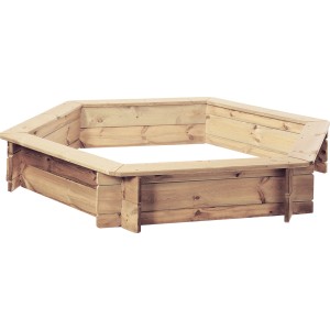 Sechseckiger Sandkasten Ingar (Ø 192 cm) aus kesseldruckimprägniertem Nadelholz als Bausatz.