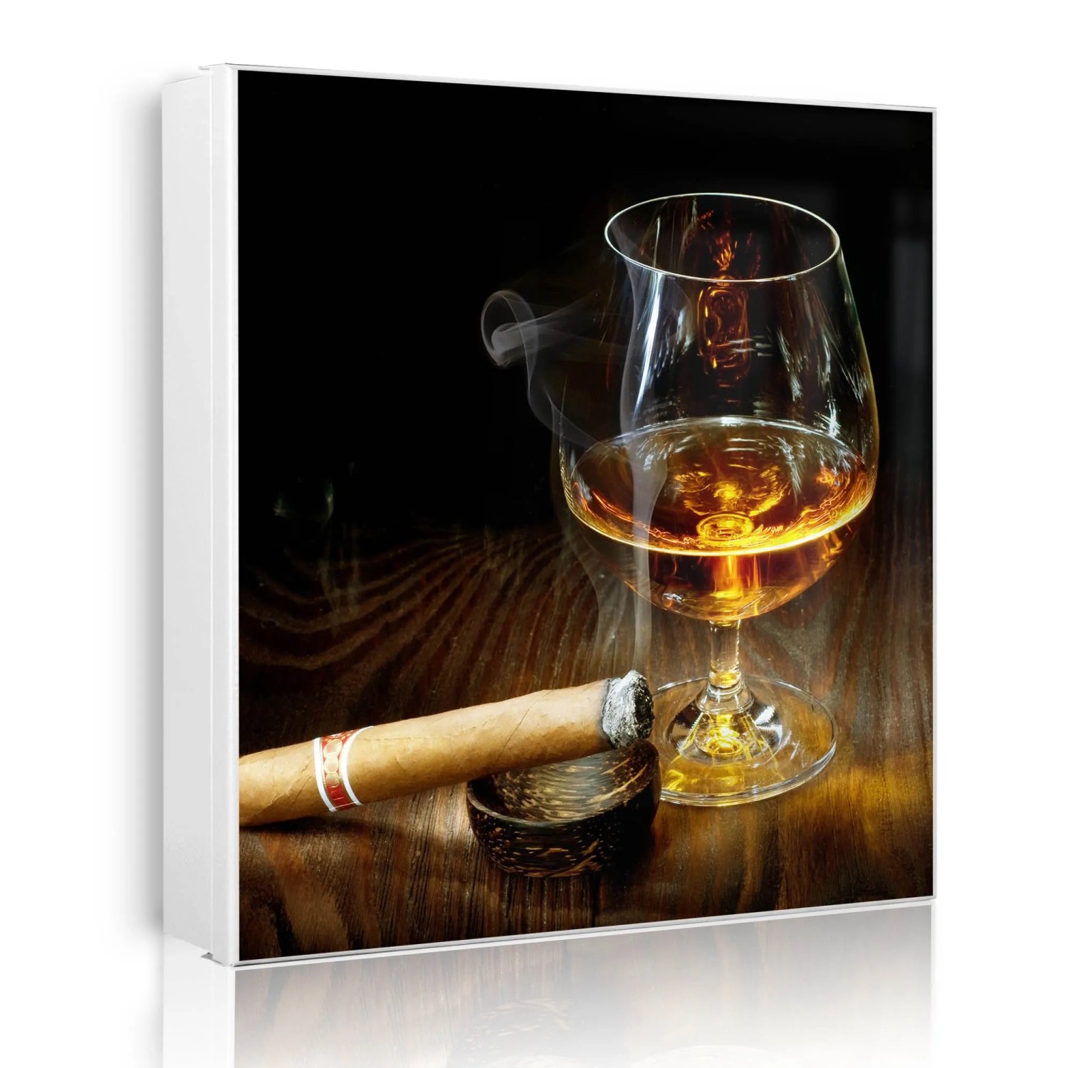 Banjado Großer Schlüsselkasten Metall 30x30cm Weiß Scharnier Links 50 Haken Beschreibbar Magnetisch Motiv Whiskey & Cigar