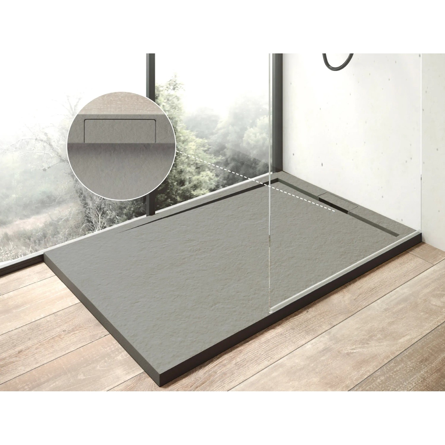 Rechteckige, extraflache Ottofond Duschwanne Zona, 120x80 cm, Zementgrau, aus Mineralguss mit Ablauf