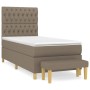 Boxspringbett Taupe 100x200 cm mit Matratze und Bank. Stoffbezogenes Bett mit gestepptem Kopfteil.