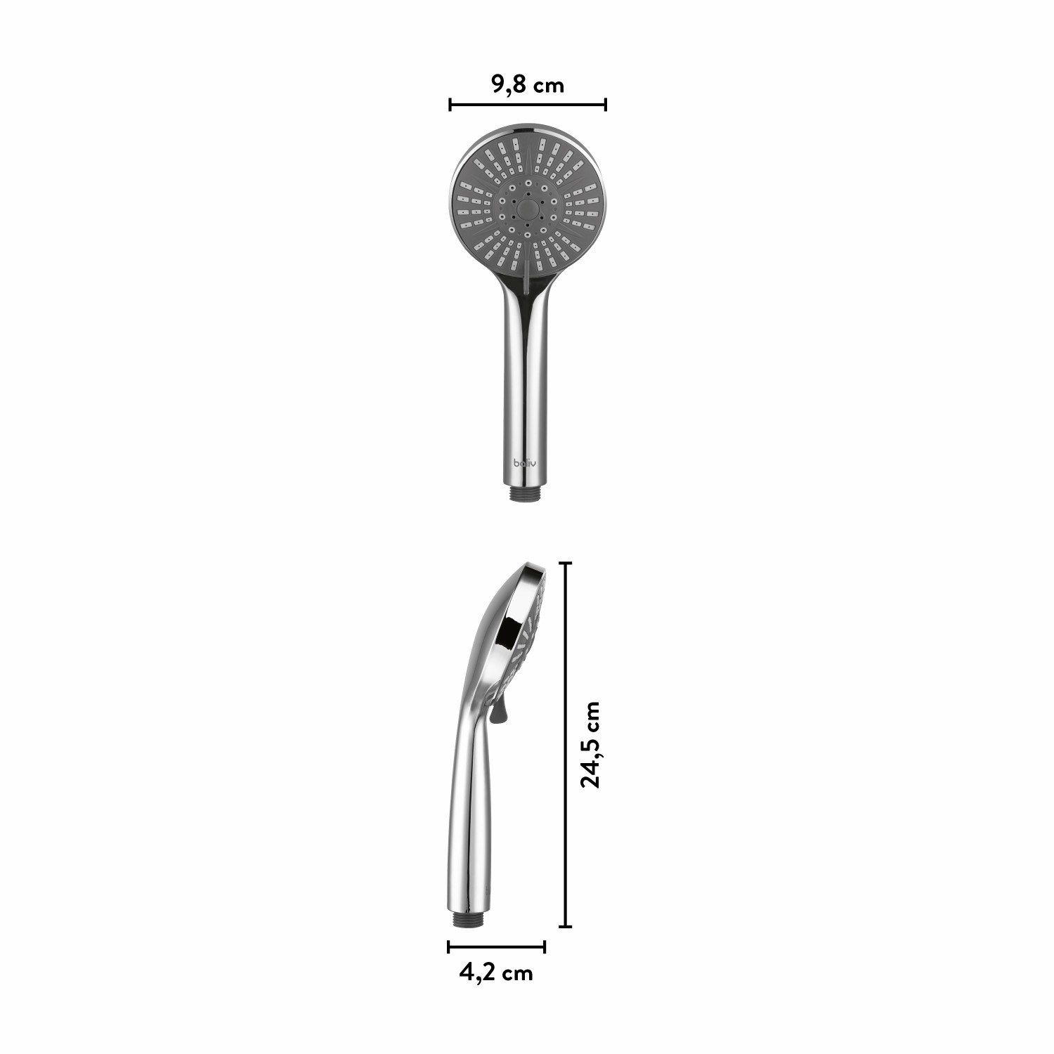 baliv Handbrause HBR-100.20, verchromt/anthrazit, mit Maßangaben. Für entspanntes Duschen.
