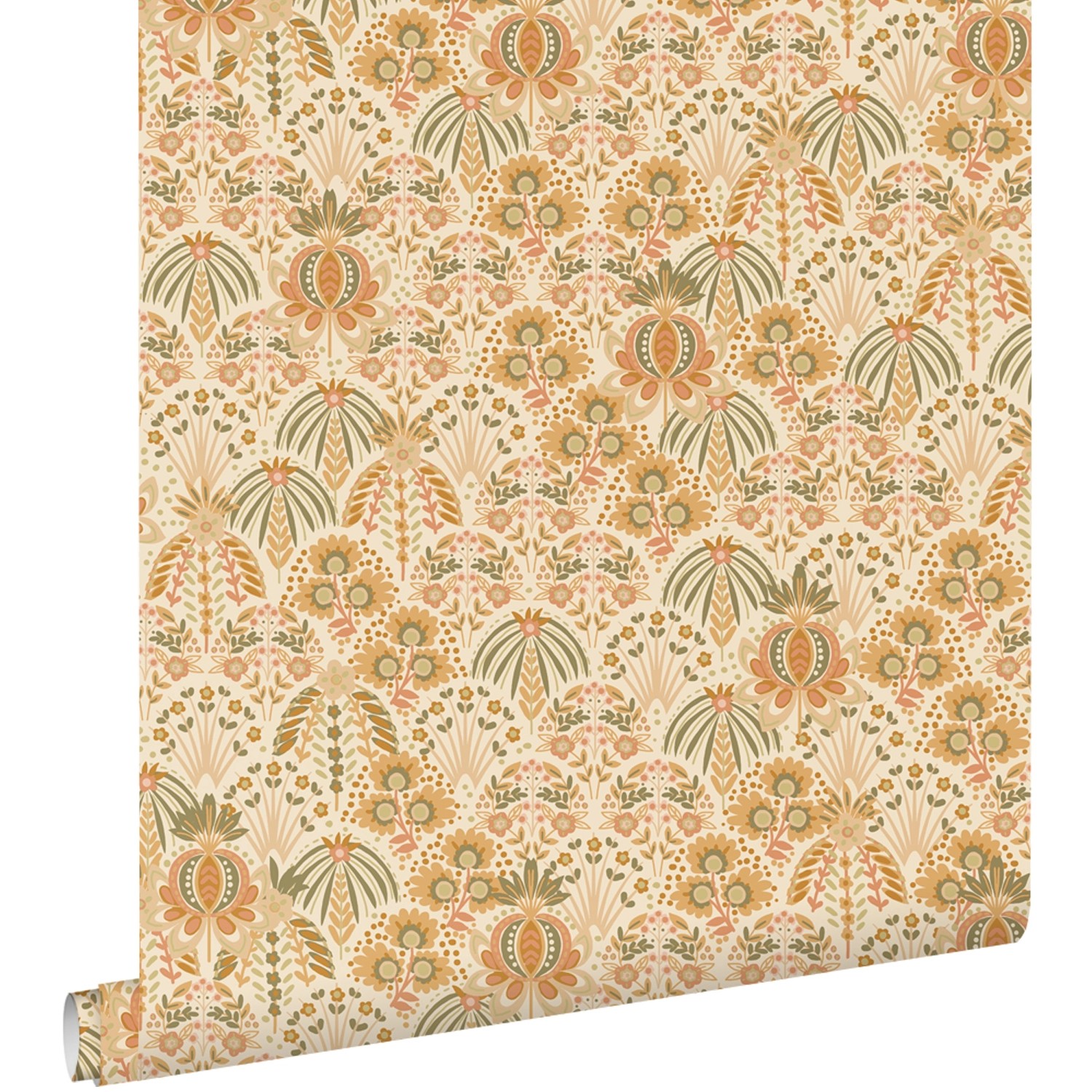 ESTAhome Tapete Blumenmuster im Jugendstil Orange und Ockergelb 50 x 900 cm günstig online kaufen