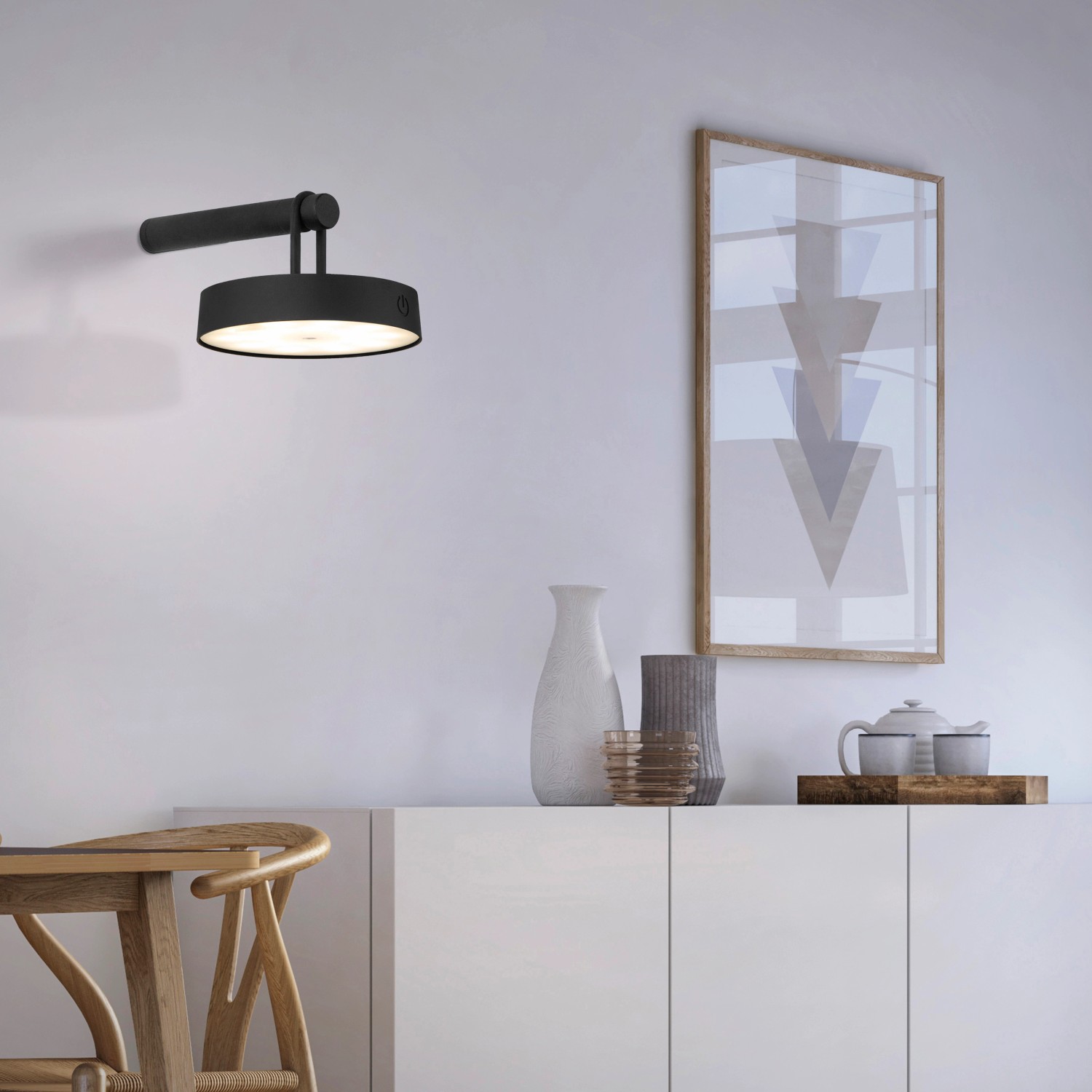 Schwarze LED-Akku-Wandleuchte Arma von Just Light, dimmbar, für Innen & Außen.