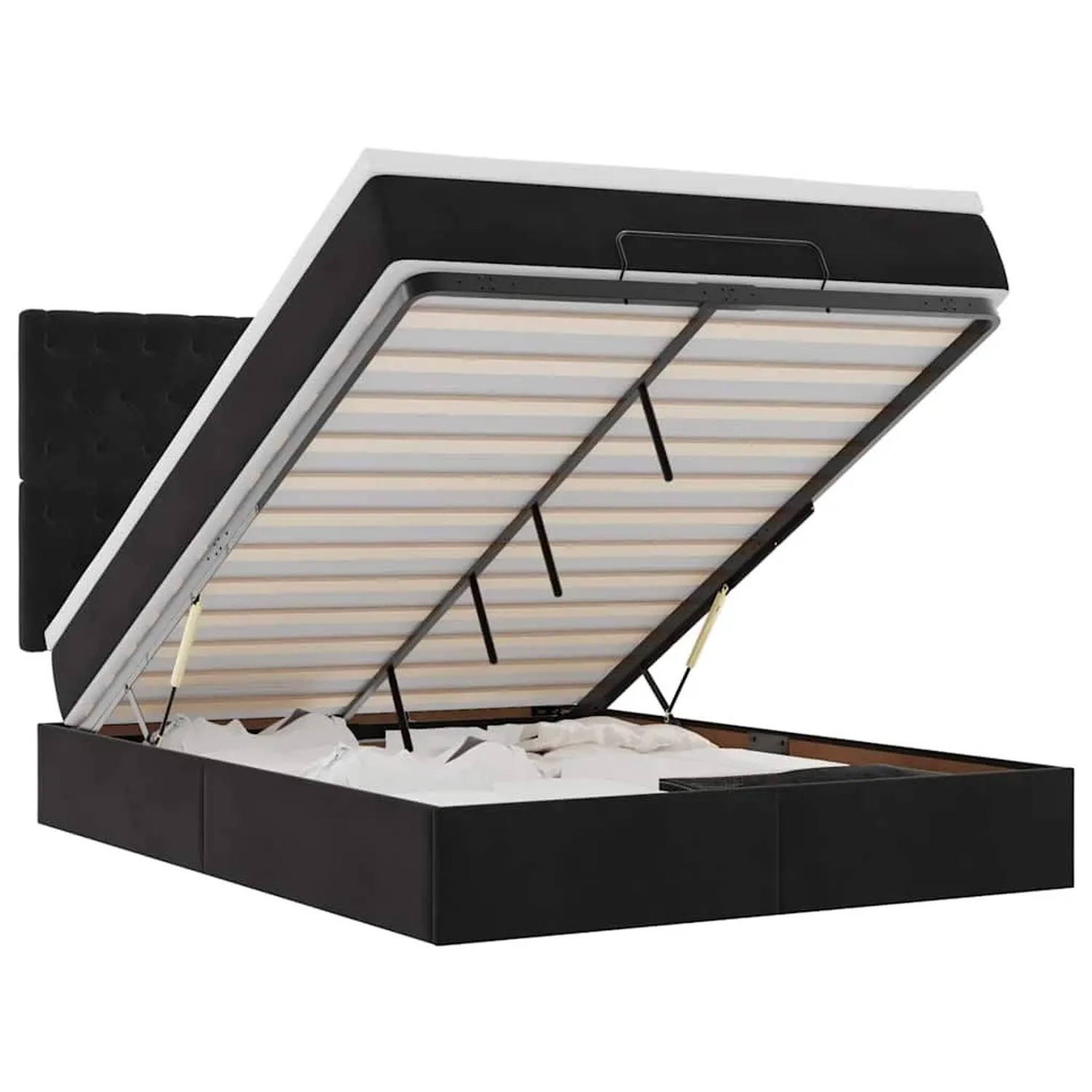 vidaXL Ottoman-Bett mit Matratzen & LEDs Schwarz 140x200 cm Samt 3314398