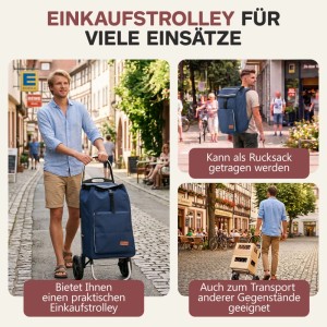 Sekey Einkaufstrolley mit Kühlfach, blau, auch als Rucksack tragbar. Ideal für Einkäufe und Transporte.