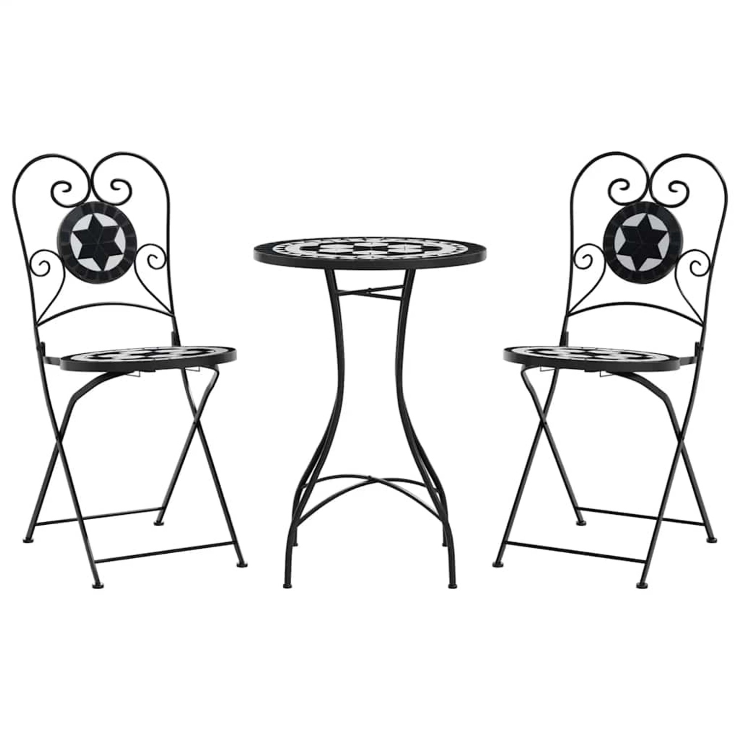 vidaXL Mosaik-Bistro-Set Schwarz und Weiß Eisen und Keramik 3216354