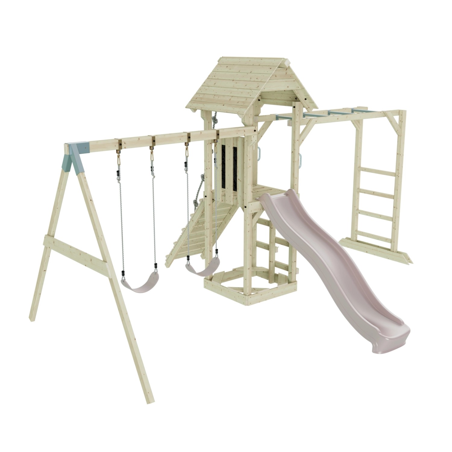 OutdoorToys Spielturm Örebro mit Kinderschaukel Altrosa